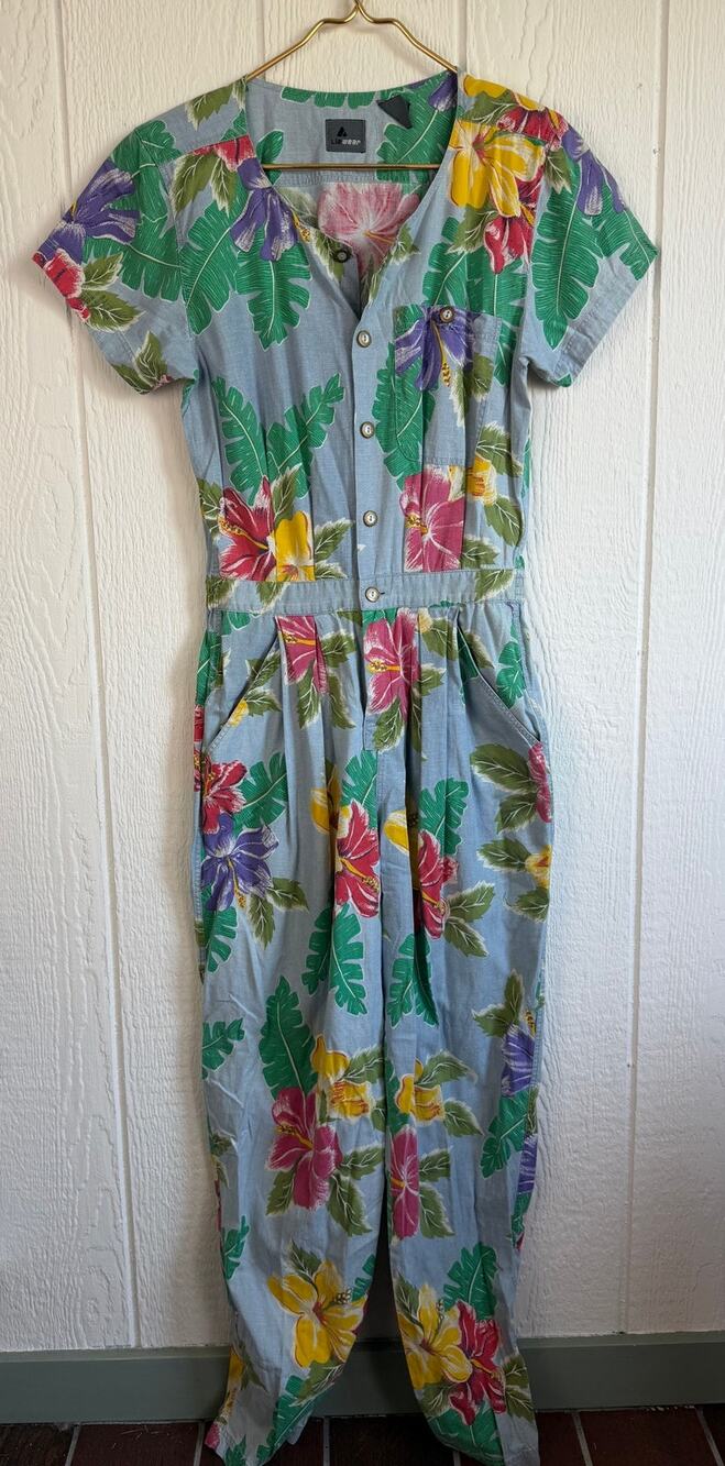 Vintage 80s Floral Jumpsuit Tropical Jumpsuit Liz Wear Jumpsuit, Med